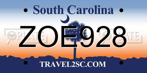 ZOE928 South Carolina License Plate