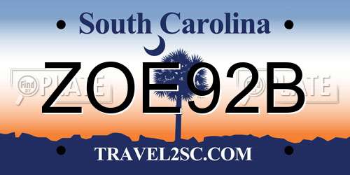 ZOE92B South Carolina License Plate