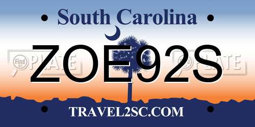ZOE92S South Carolina License Plate