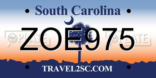 ZOE975 South Carolina License Plate