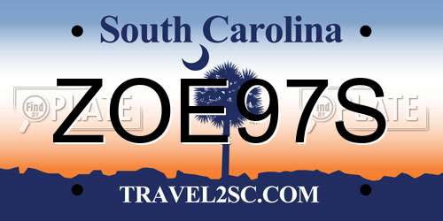 ZOE97S South Carolina License Plate