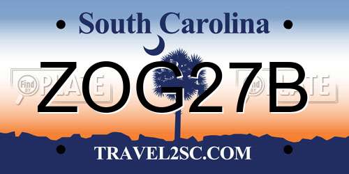 ZOG27B South Carolina License Plate