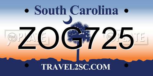 ZOG725 South Carolina License Plate