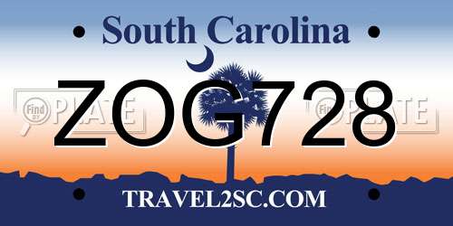 ZOG728 South Carolina License Plate