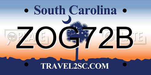 ZOG72B South Carolina License Plate