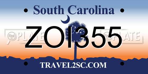 ZOI355 South Carolina License Plate