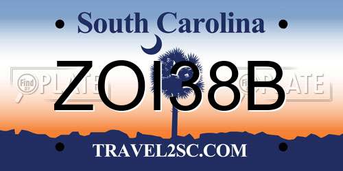 ZOI38B South Carolina License Plate