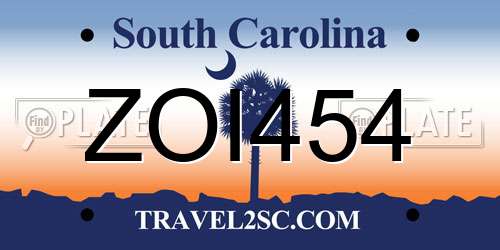 ZOI454 South Carolina License Plate