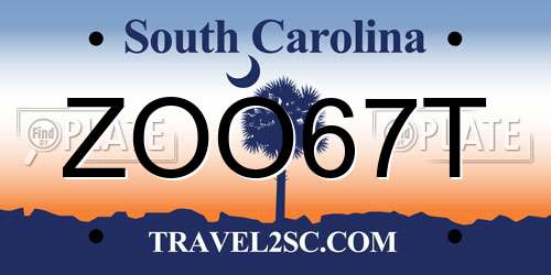 ZOO67T South Carolina License Plate