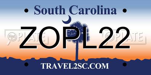 ZOPL22 South Carolina License Plate