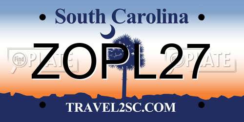 ZOPL27 South Carolina License Plate
