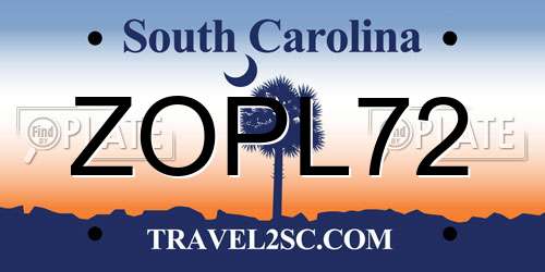 ZOPL72 South Carolina License Plate