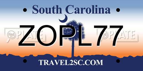 ZOPL77 South Carolina License Plate