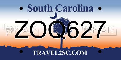 ZOQ627 South Carolina License Plate