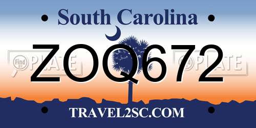 ZOQ672 South Carolina License Plate