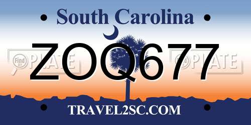 ZOQ677 South Carolina License Plate
