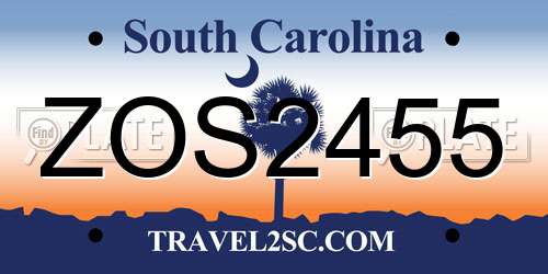 ZOS2455 South Carolina License Plate