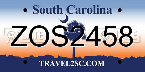 ZOS2458 South Carolina License Plate