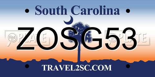 ZOSG53 South Carolina License Plate