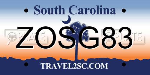 ZOSG83 South Carolina License Plate
