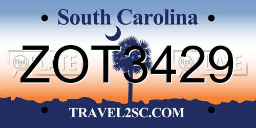 ZOT3429 South Carolina License Plate
