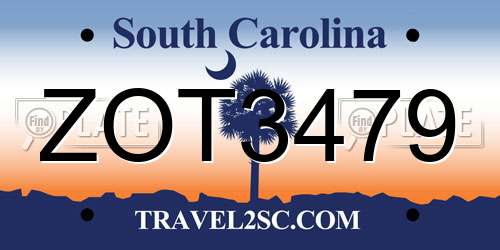 ZOT3479 South Carolina License Plate