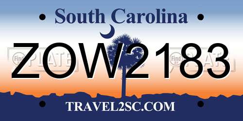 ZOW2183 South Carolina License Plate
