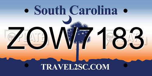 ZOW7183 South Carolina License Plate