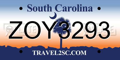 ZOY3293 South Carolina License Plate
