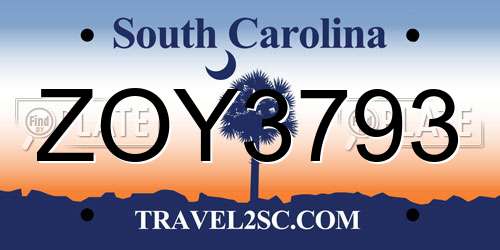 ZOY3793 South Carolina License Plate