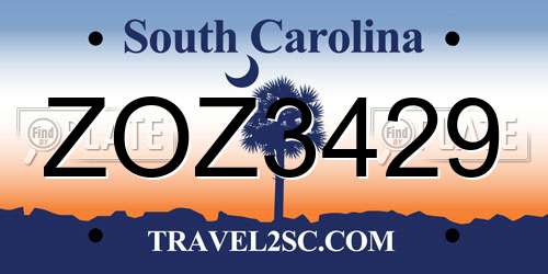 ZOZ3429 South Carolina License Plate