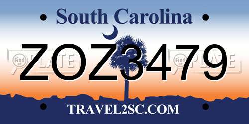 ZOZ3479 South Carolina License Plate
