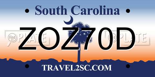 ZOZ70D South Carolina License Plate