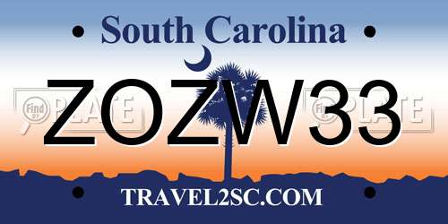 ZOZW33 South Carolina License Plate