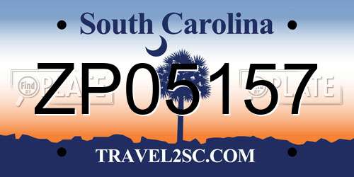 ZP05157 South Carolina License Plate