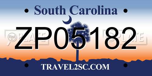ZP05182 South Carolina License Plate