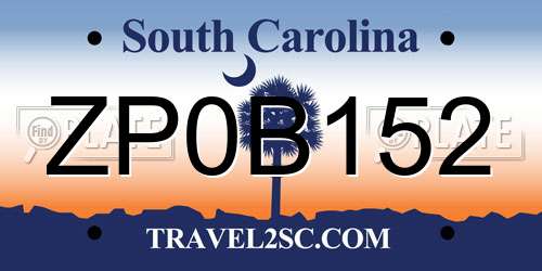 ZP0B152 South Carolina License Plate
