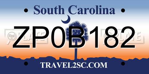 ZP0B182 South Carolina License Plate