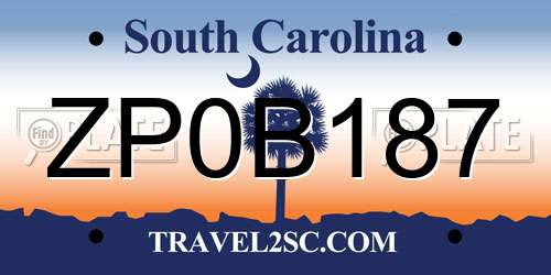 ZP0B187 South Carolina License Plate