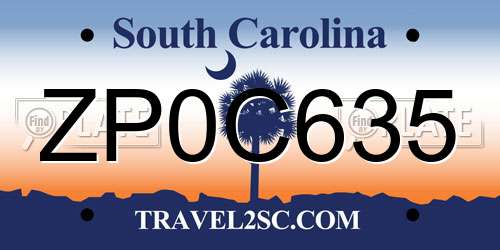 ZP0C635 South Carolina License Plate
