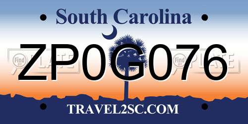 ZP0G076 South Carolina License Plate