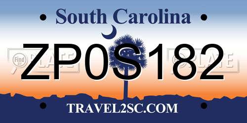 ZP0S182 South Carolina License Plate