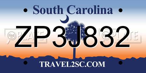 ZP3J832 South Carolina License Plate