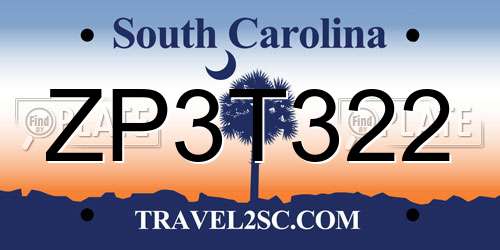 ZP3T322 South Carolina License Plate