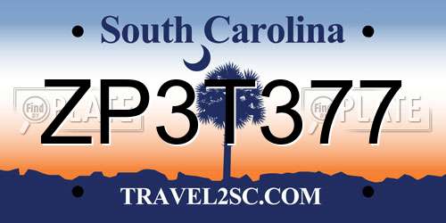 ZP3T377 South Carolina License Plate