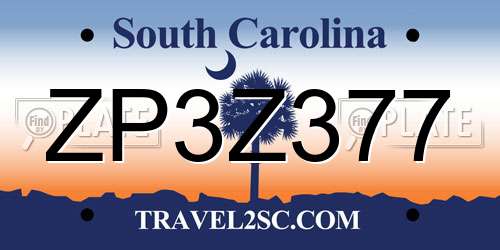 ZP3Z377 South Carolina License Plate