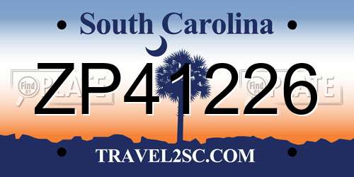 ZP41226 South Carolina License Plate