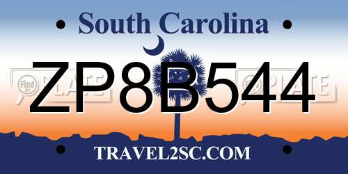 ZP8B544 South Carolina License Plate
