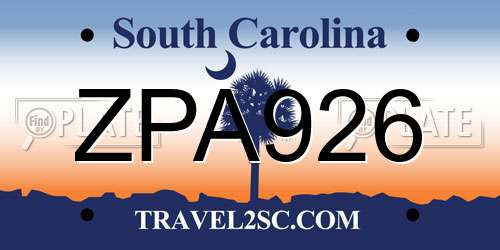 ZPA926 South Carolina License Plate