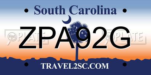 ZPA92G South Carolina License Plate